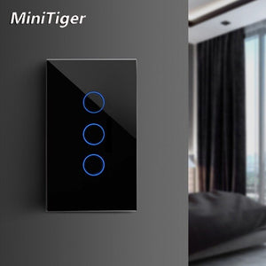 MiniTiger EU/US/UK/AU Standard Smart Home LED Light Touch Switch for LED Bulb Wall Touch Switch 1/2/3 Gang 1 Way Crystal Glass