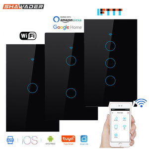 Wifi Smart Light Switch Glass Screen Touch Panel Voice Control Wireless Wall  work with Alexa Echo Google Home 1/2/3-Gang